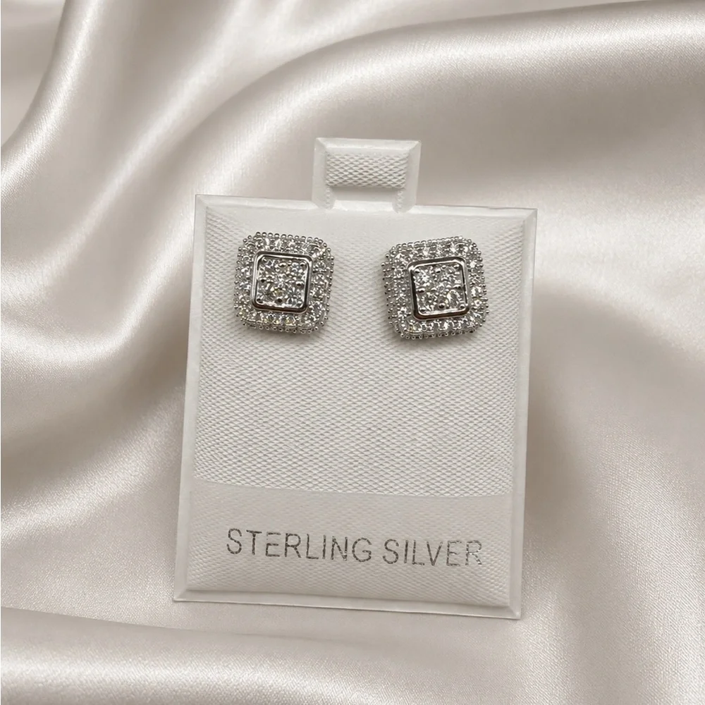 925 Sterling Silver Square Halo Stud Earrings 0.70CTW MOISSANITE